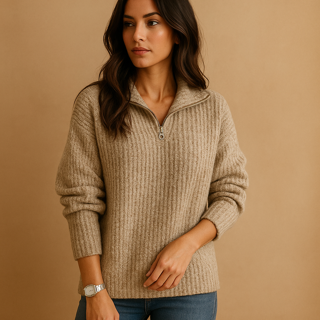 Marlena | Women's Half-Zip Ribbed Knit Sweater