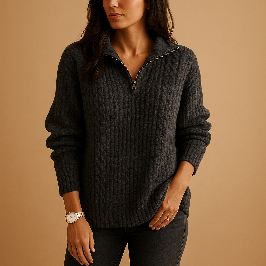 Marlena | Women's Half-Zip Ribbed Knit Sweater