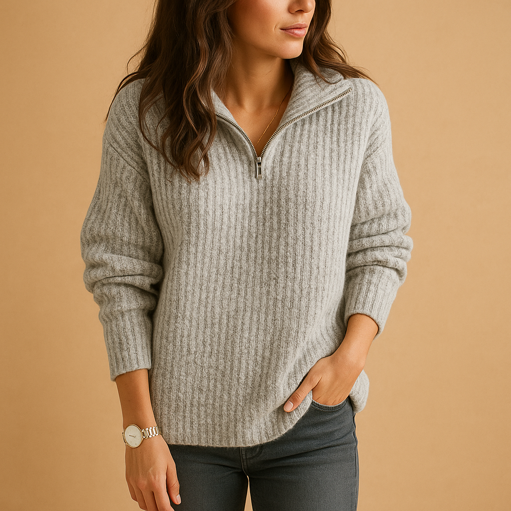 Marlena | Women's Half-Zip Ribbed Knit Sweater