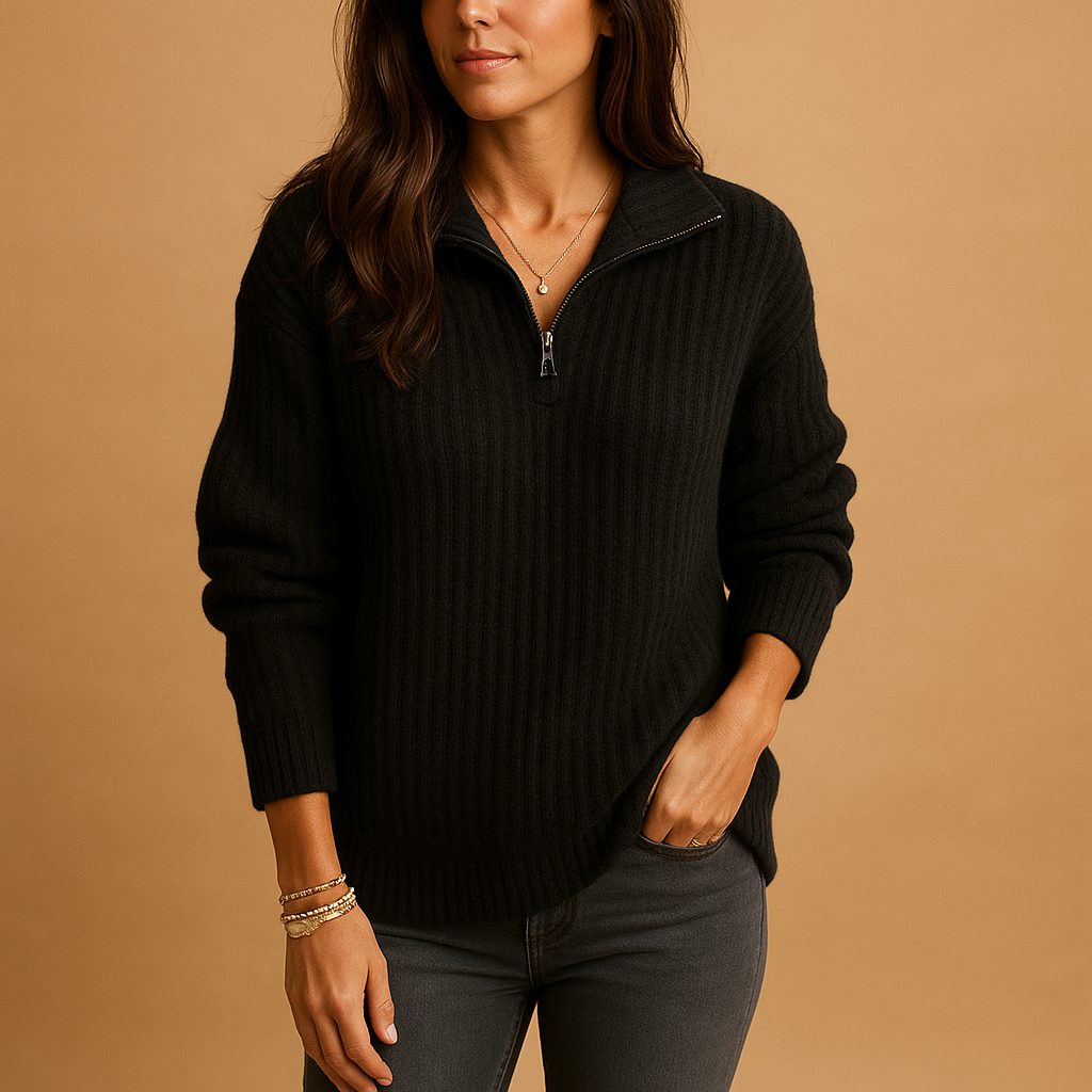 Marlena | Women's Half-Zip Ribbed Knit Sweater