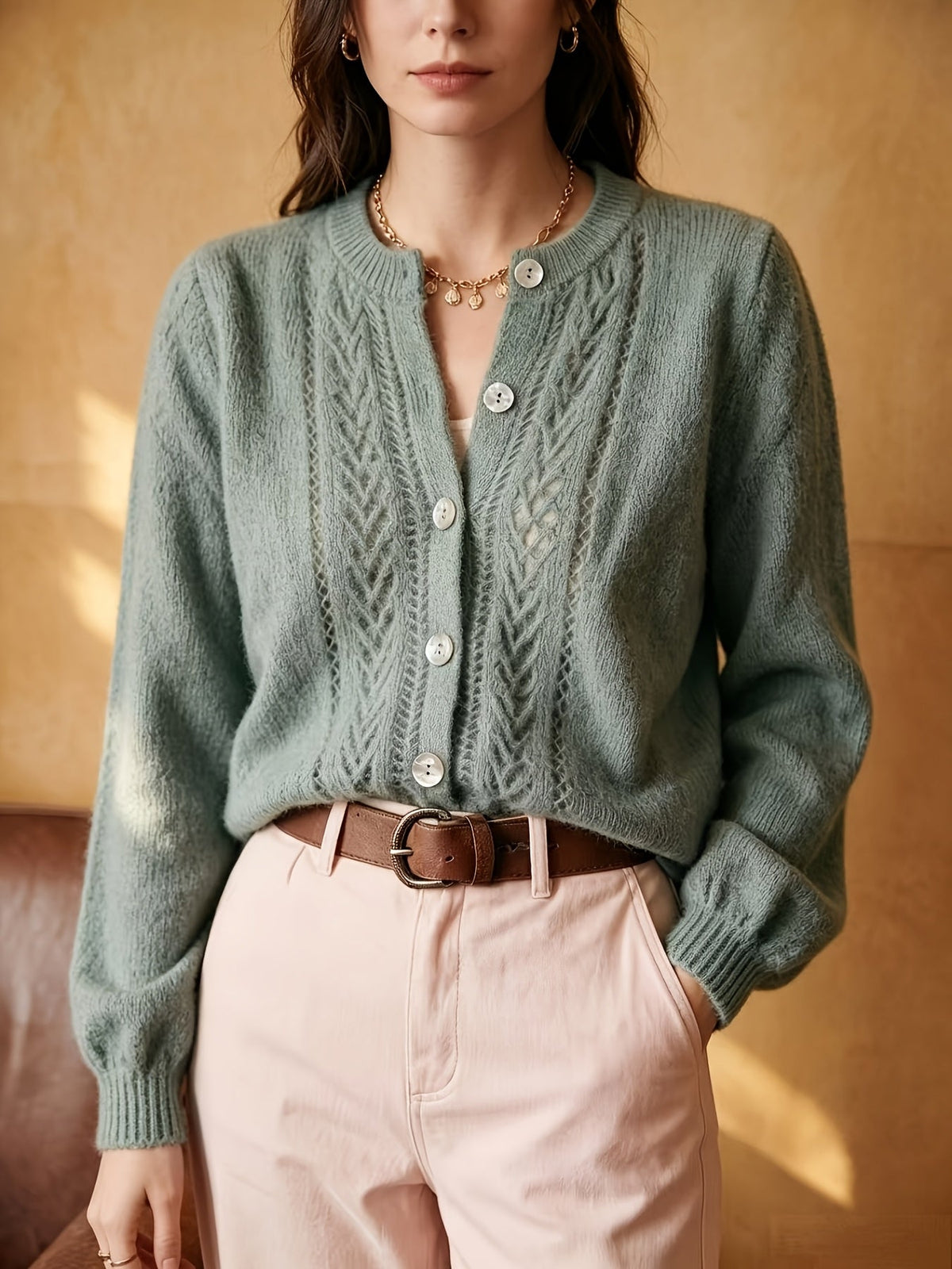Marveth | Women's Cable Knit Button-Up Cardigan Sweater