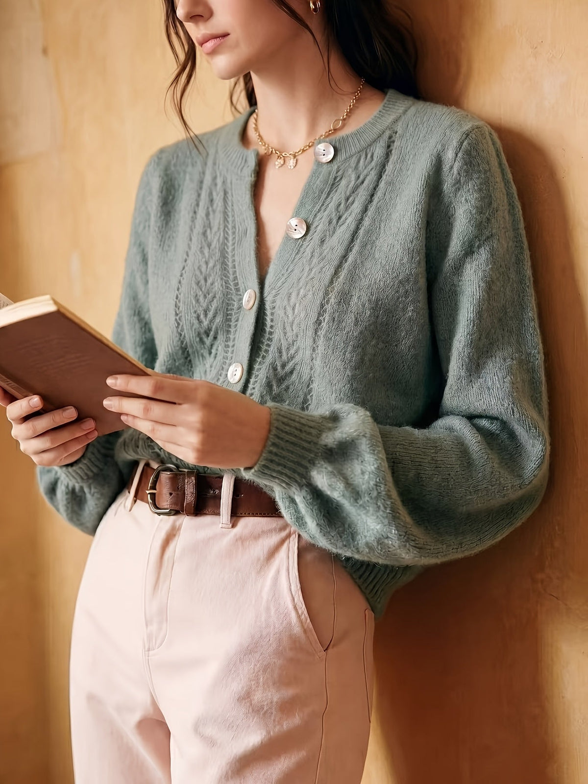 Marveth | Women's Cable Knit Button-Up Cardigan Sweater
