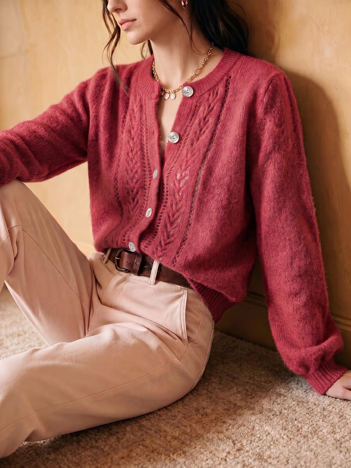 Marveth | Women's Cable Knit Button-Up Cardigan Sweater