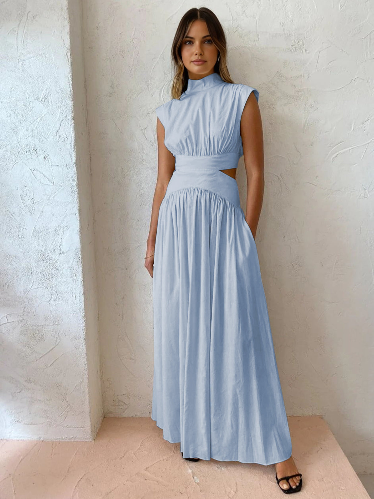 Blanc | Women's Mock Neck Cutout Maxi Dress Sleeveless Occasion Dress