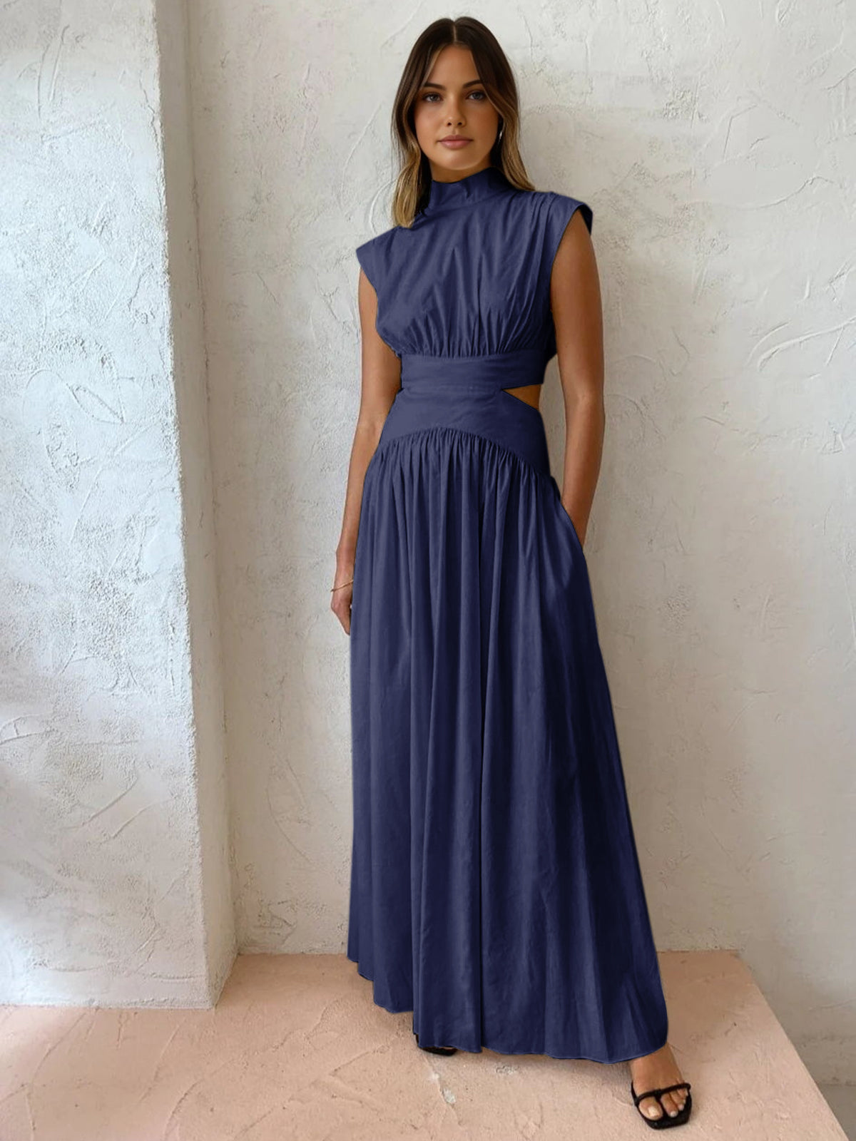 Blanc | Women's Mock Neck Cutout Maxi Dress Sleeveless Occasion Dress