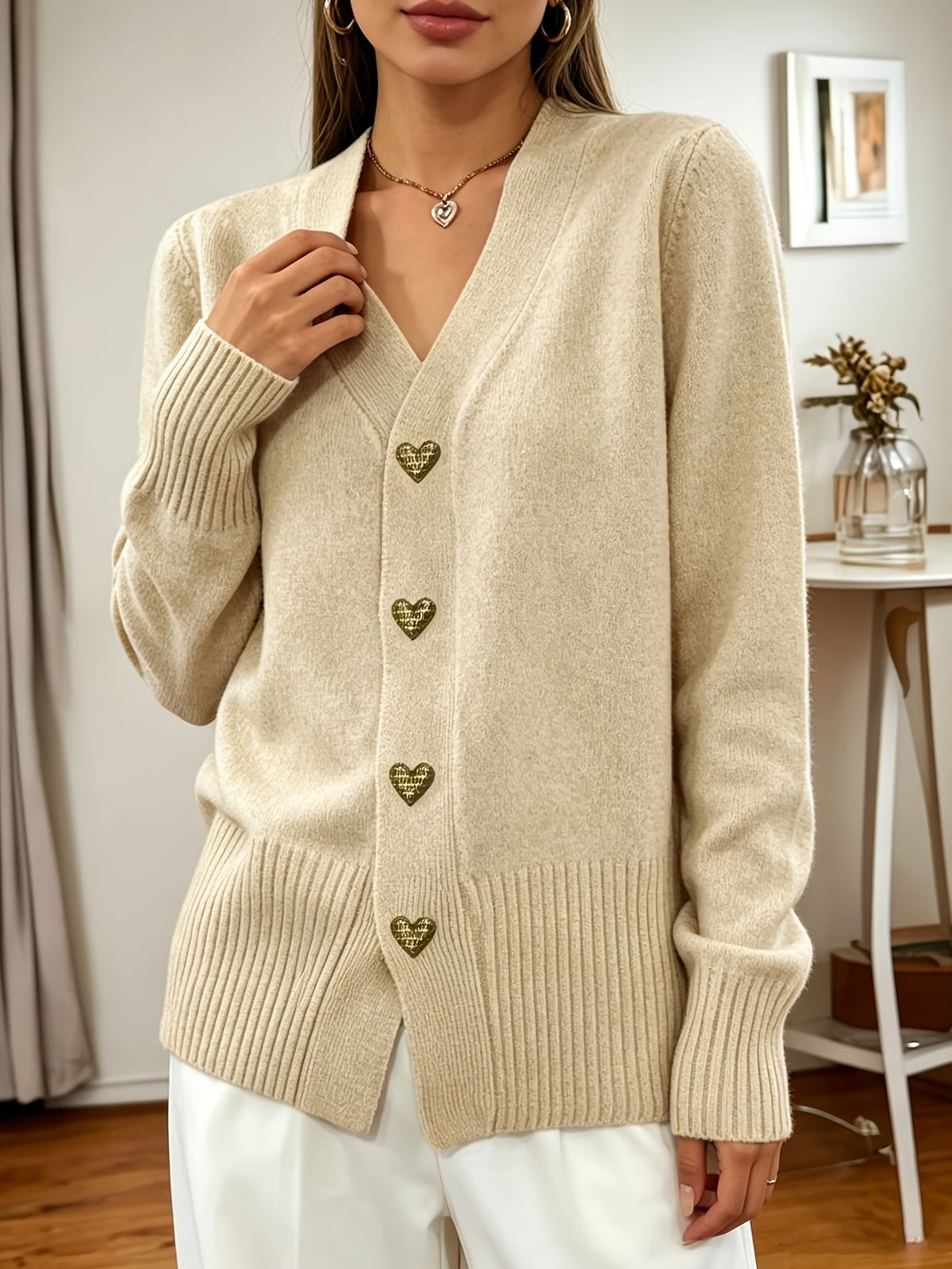 Novaleen | Women's Heart Button Cardigan Sweater