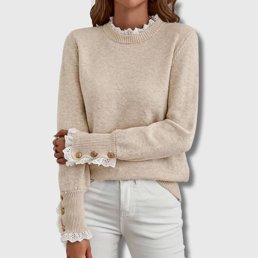 Odalys | Women's Lace Trim Knit Pullover Sweater