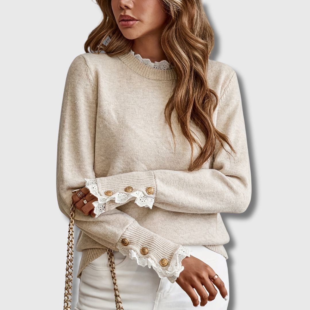 Odalys | Women's Lace Trim Knit Pullover Sweater