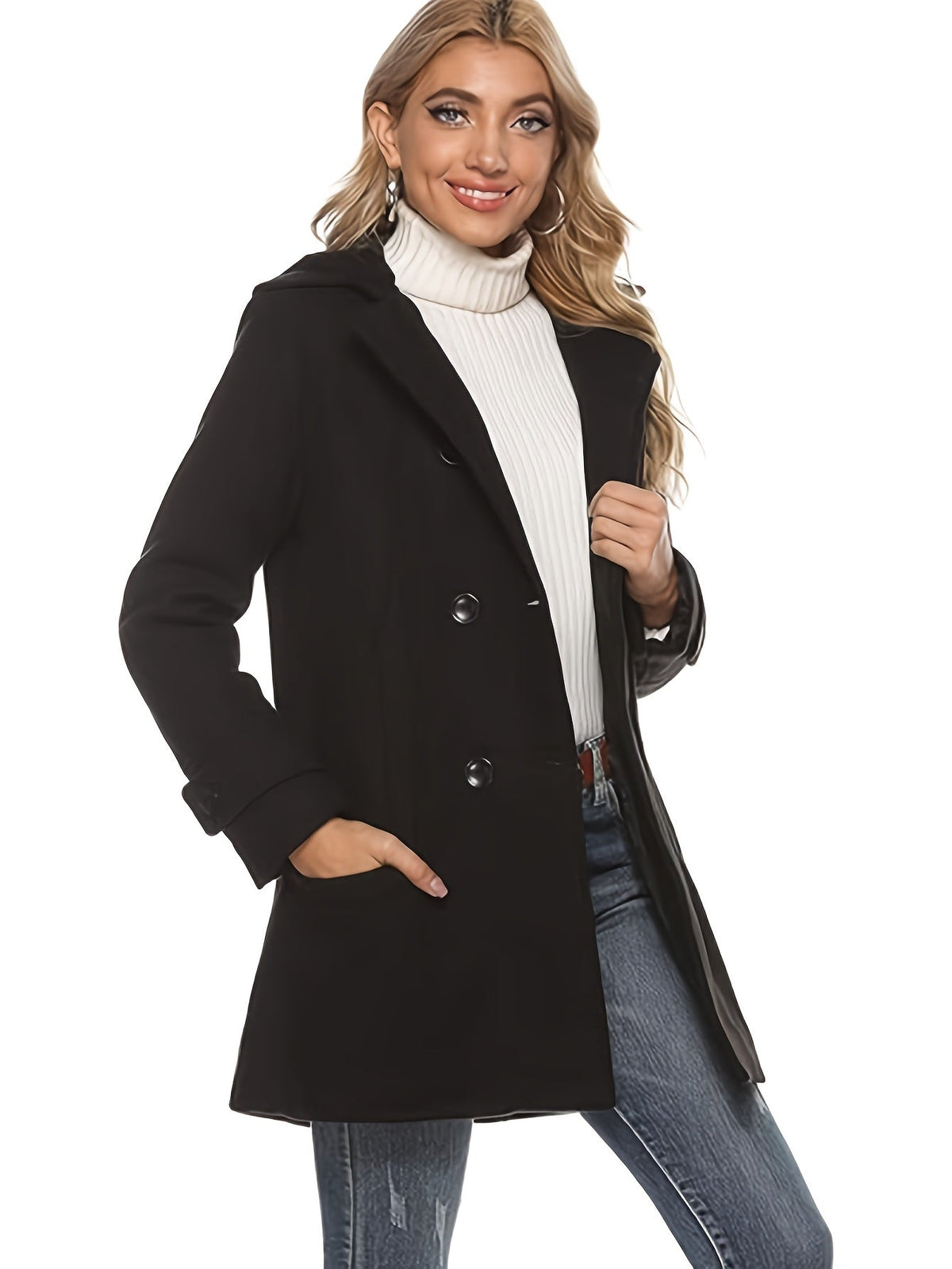 Orvana | Women's Hooded Double-Breasted Mid-Length Coat