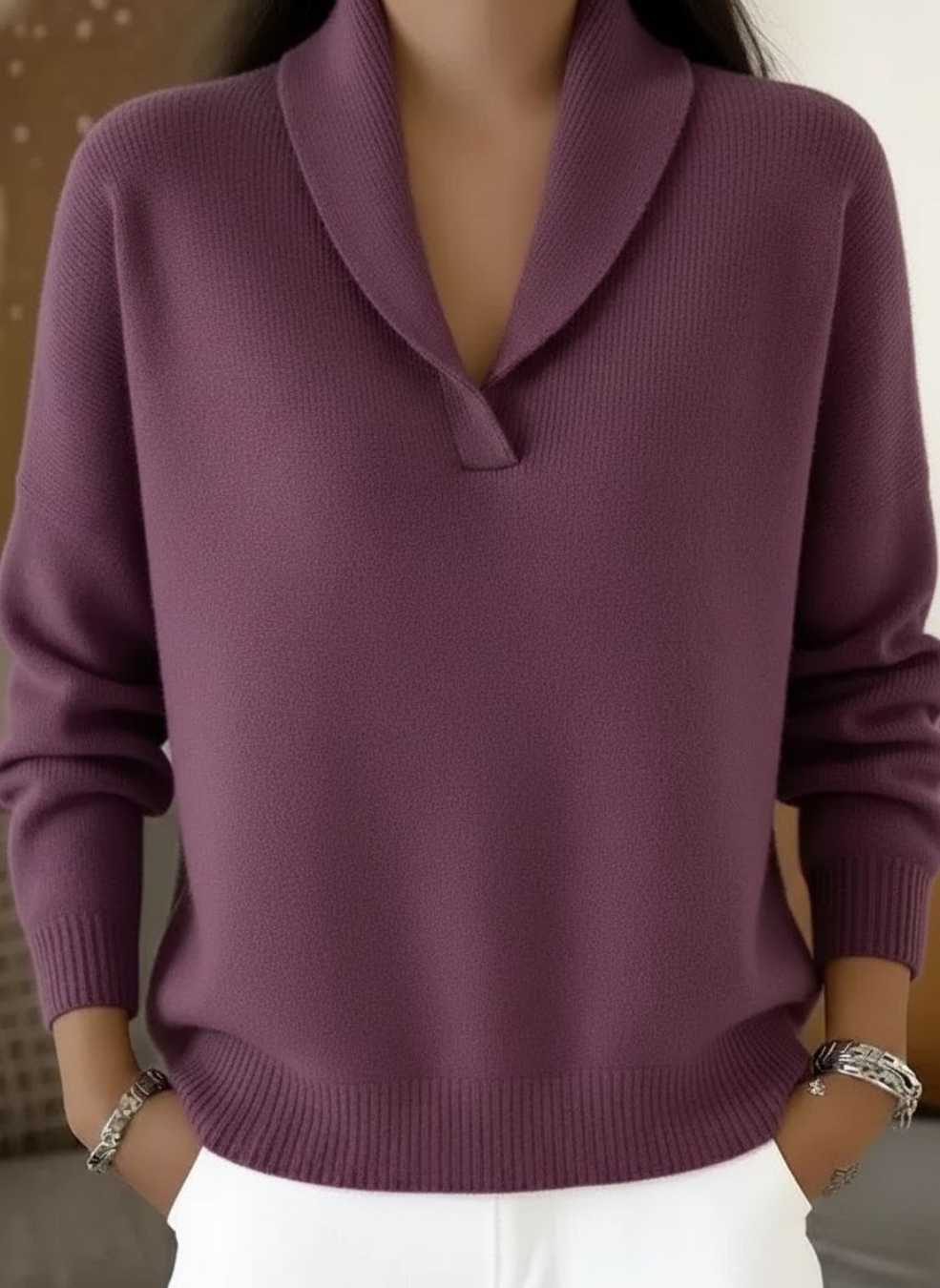Orvelle | Women's V-Neck Relaxed Fit Sweater