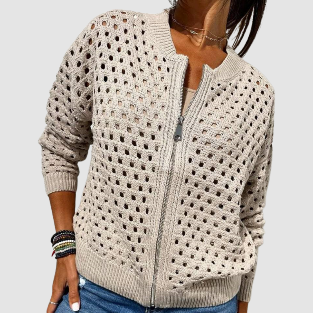 Orvyn | Women's Hollow Knit Zip-Up Cardigan