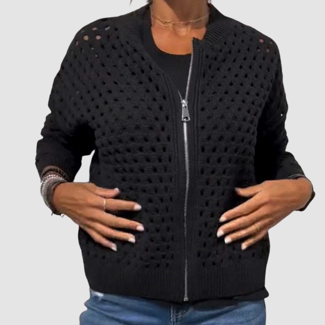 Orvyn | Women's Hollow Knit Zip-Up Cardigan