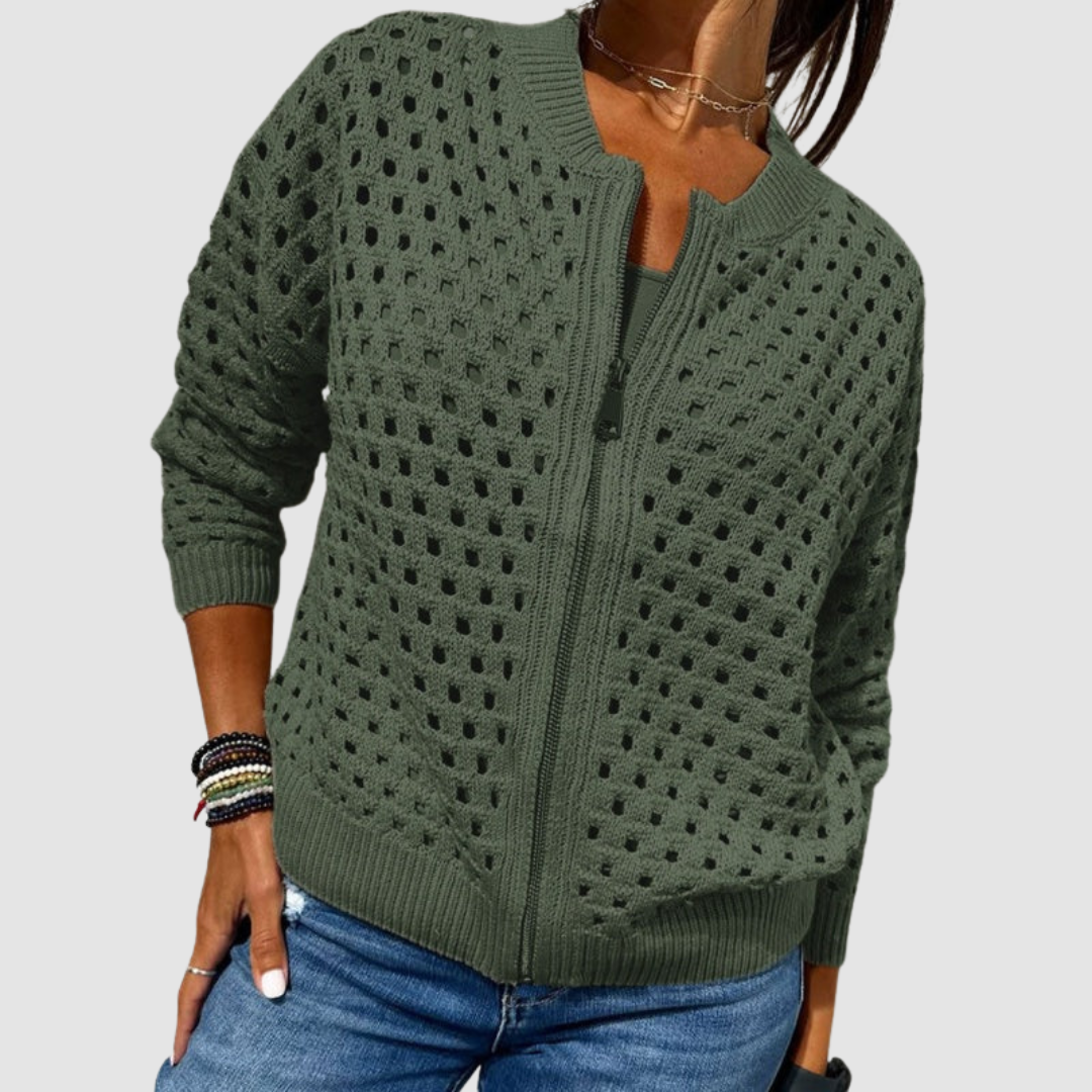 Orvyn | Women's Hollow Knit Zip-Up Cardigan