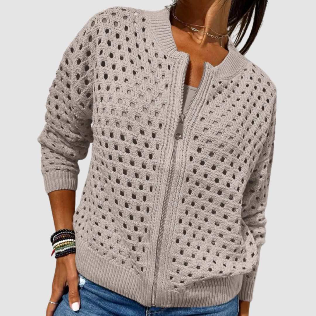 Orvyn | Women's Hollow Knit Zip-Up Cardigan