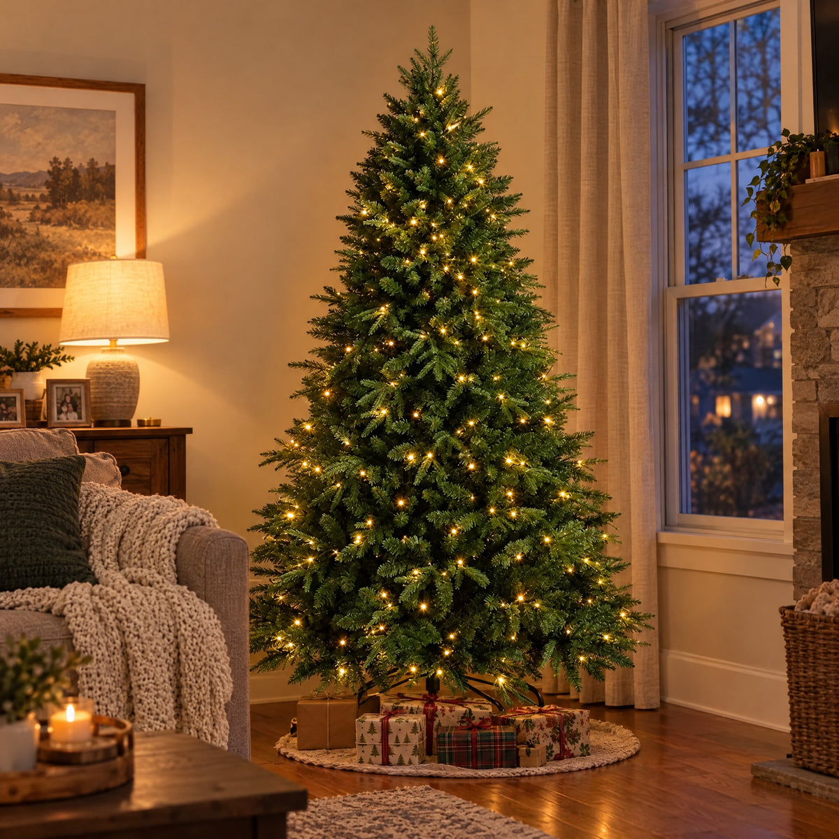Pre-Lit Artificial Christmas Tree 4ft, 5ft, 6ft – Warm White LED, Up to 800 Tips