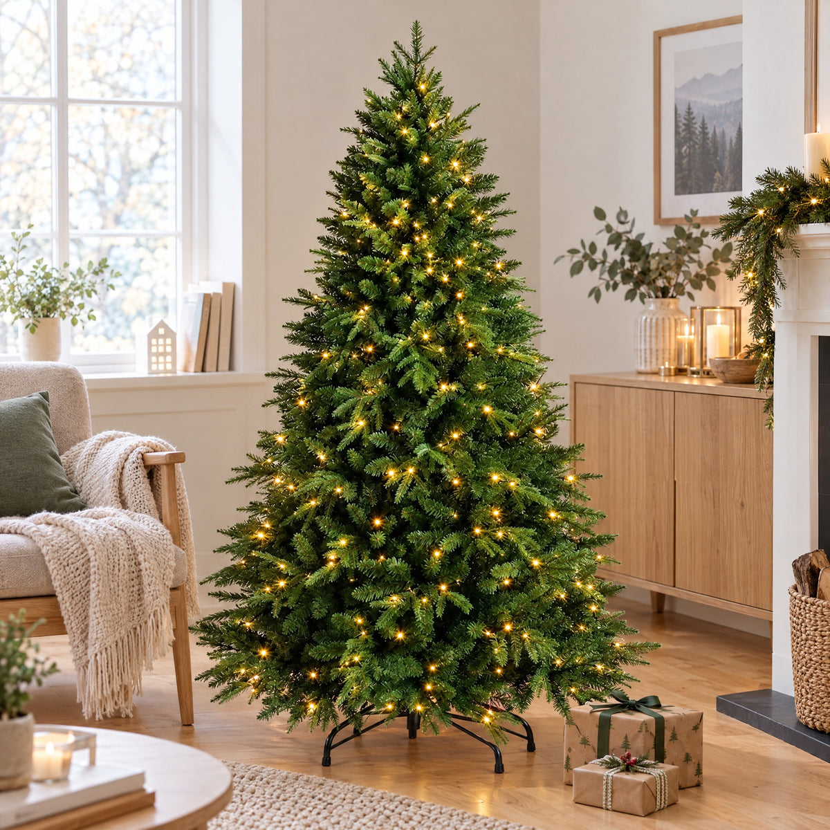 Pre-Lit Artificial Christmas Tree 4ft, 5ft, 6ft – Warm White LED, Up to 800 Tips