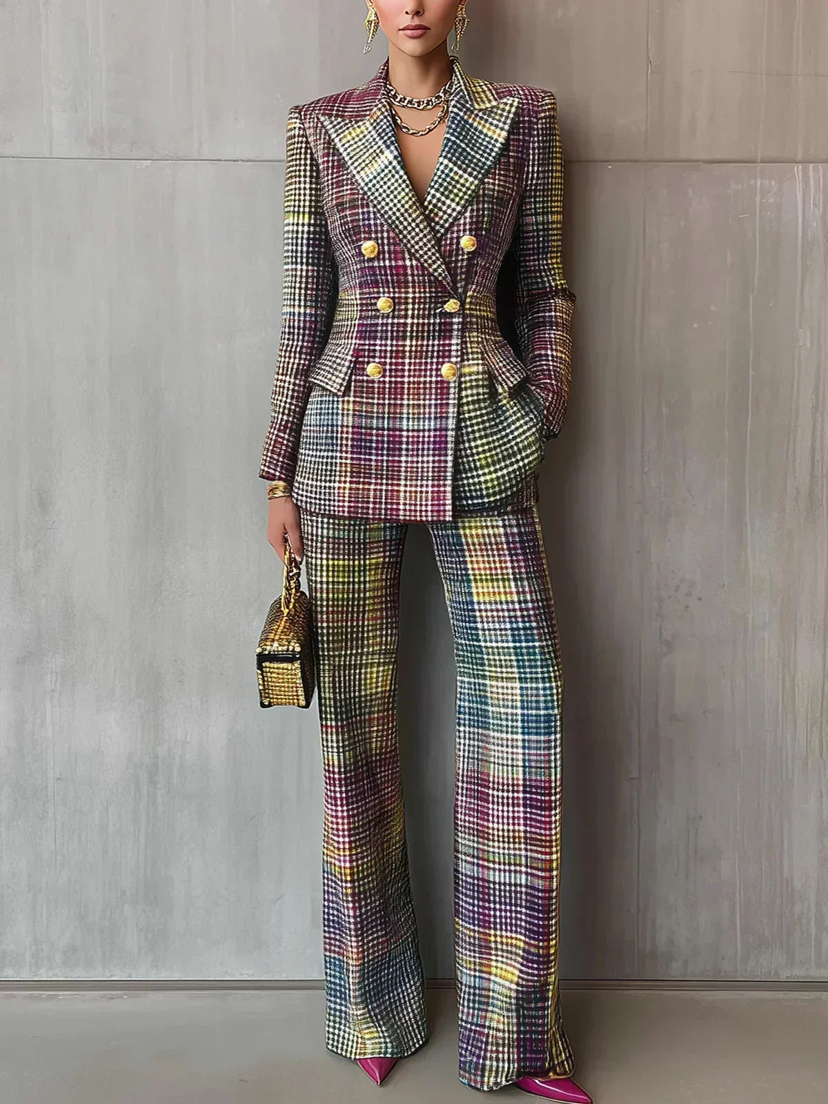 Ramona | Women's Plaid Double-Breasted Suit Set