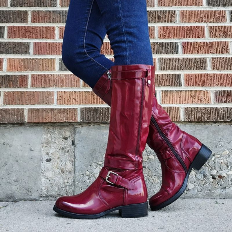 Elegant Buckle Side Zip Knee High Boots