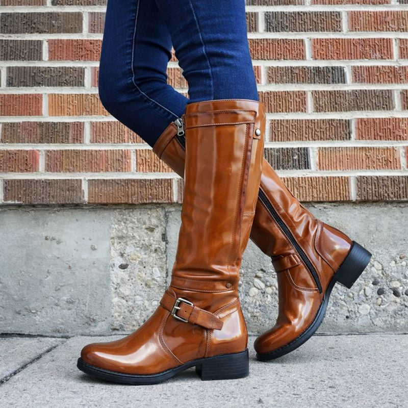 Elegant Buckle Side Zip Knee High Boots