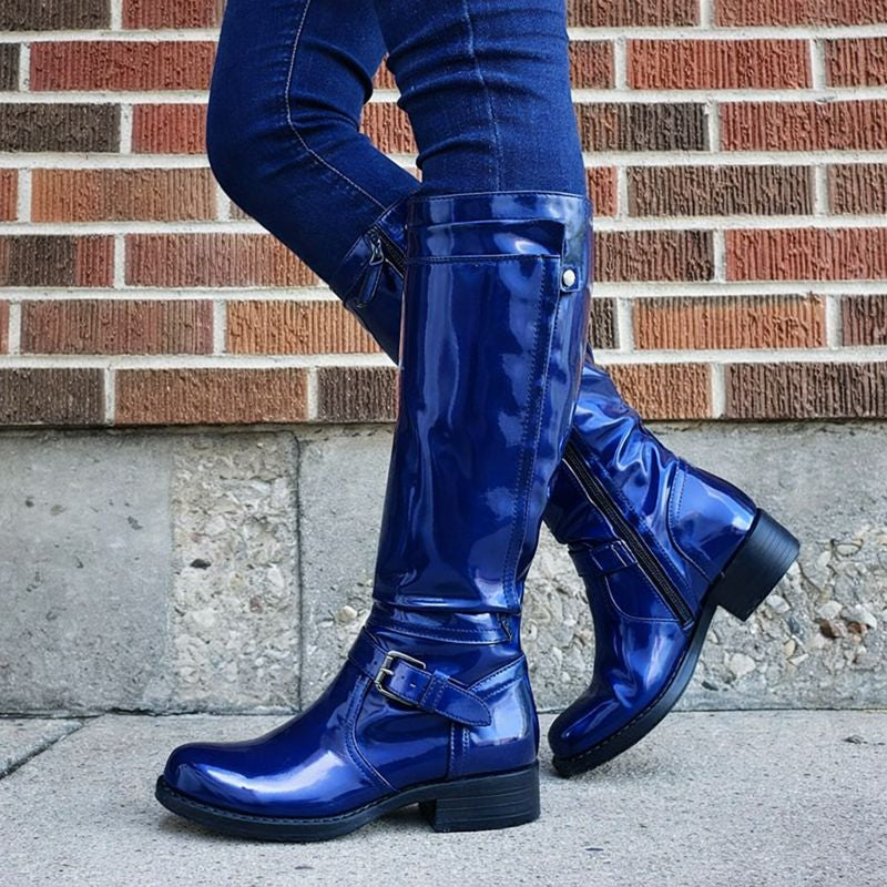 Elegant Buckle Side Zip Knee High Boots