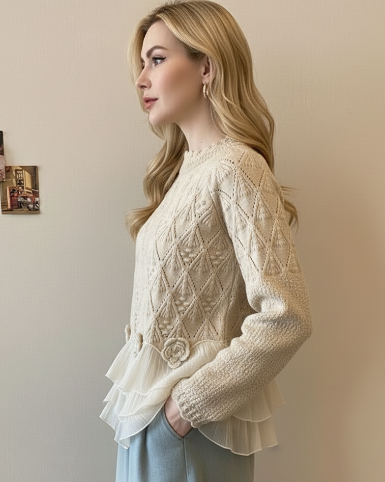 Soraya | Women's Cable Knit Ruffle Hem Sweater