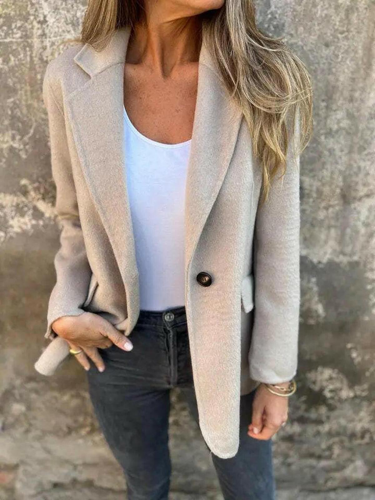 Women's Casual Blazer Notched Lapel Single Button Long Sleeve Pockets