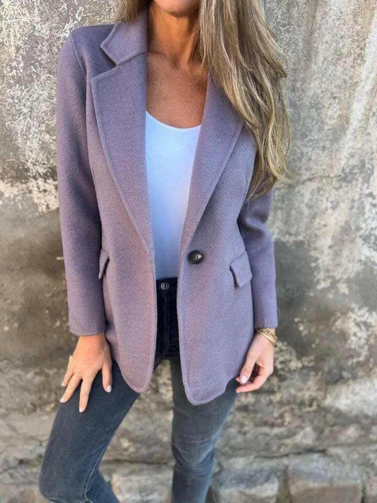 Women's Casual Blazer Notched Lapel Single Button Long Sleeve Pockets