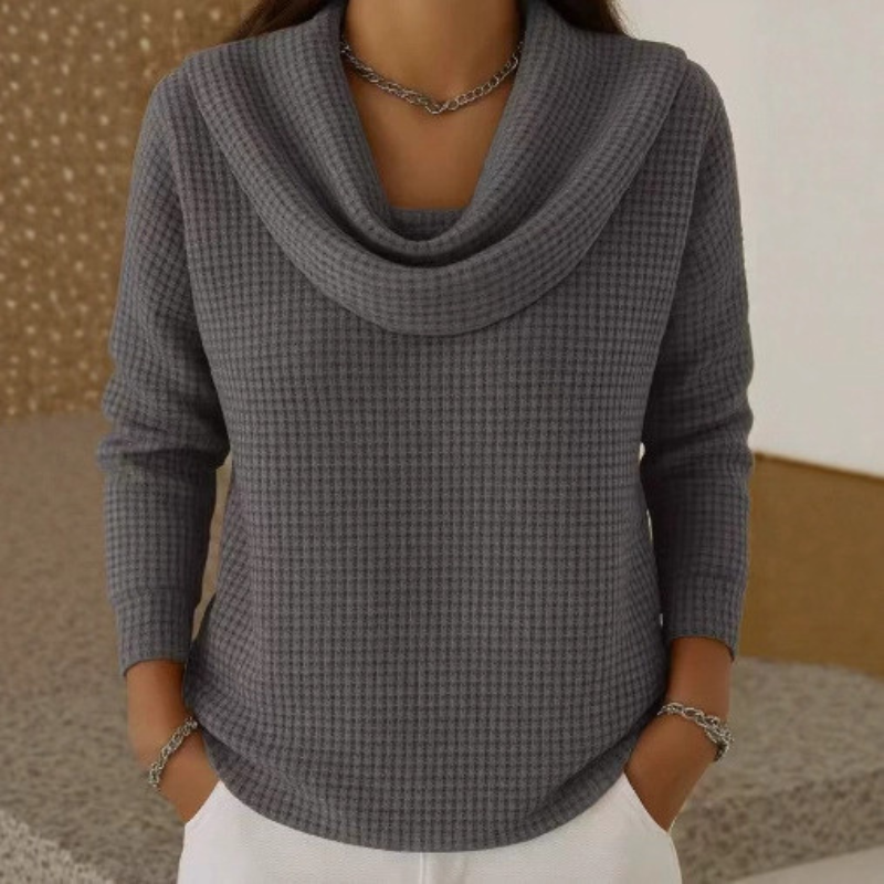 Thessaly | Women's Cowl Neck Waffle Knit Sweater