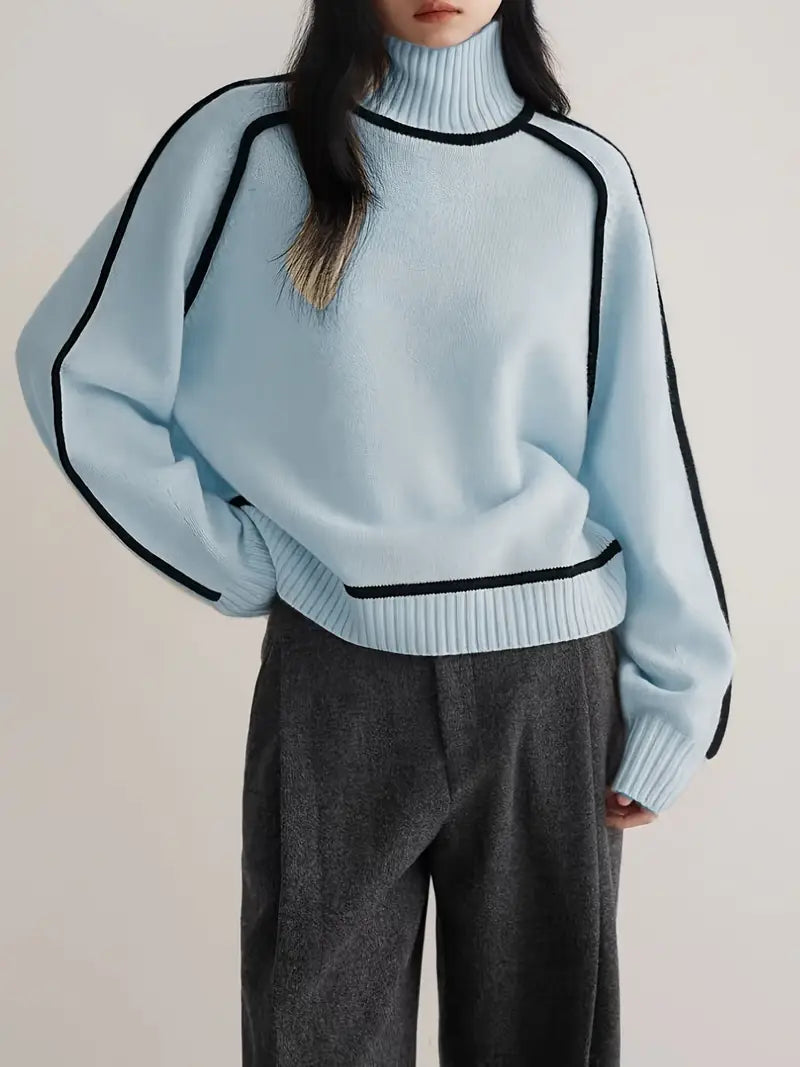 Thessaly | Women's Turtleneck Sweater with Contrast Piping