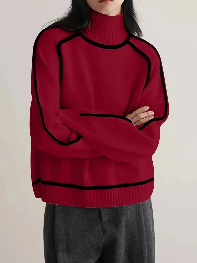 Thessaly | Women's Turtleneck Sweater with Contrast Piping