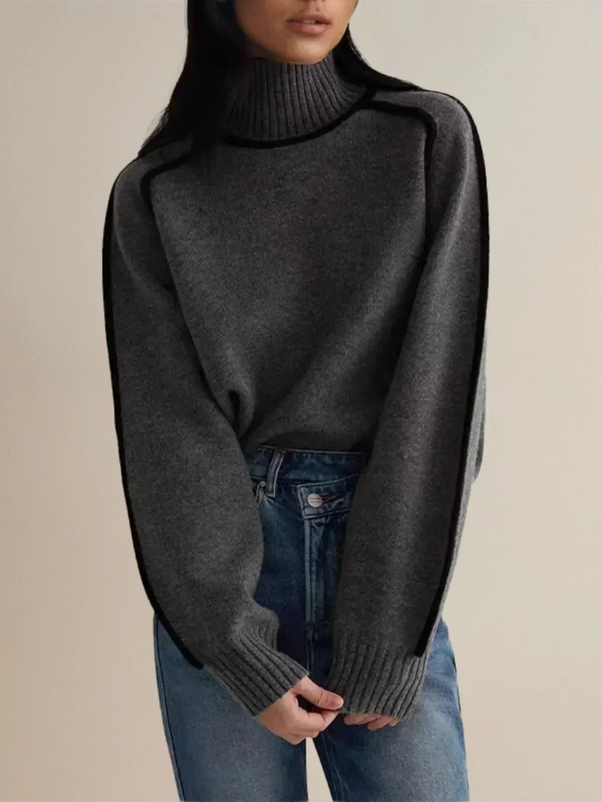 Thessaly | Women's Turtleneck Sweater with Contrast Piping
