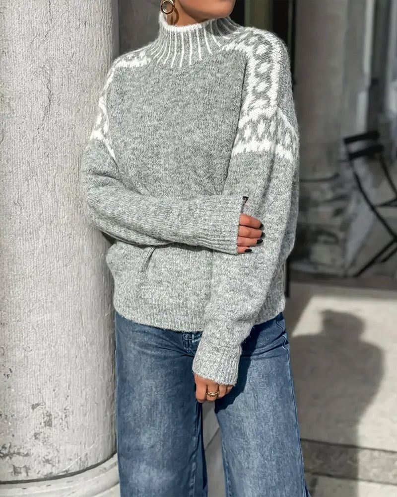 Thessvine | Women's Fair Isle Mock Neck Sweater