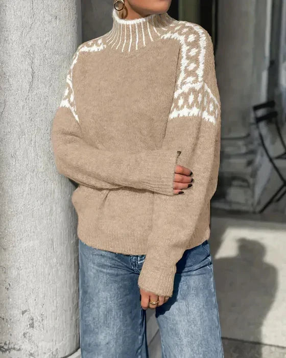 Thessvine | Women's Fair Isle Mock Neck Sweater