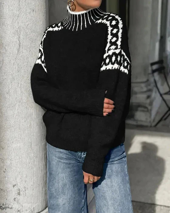 Thessvine | Women's Fair Isle Mock Neck Sweater