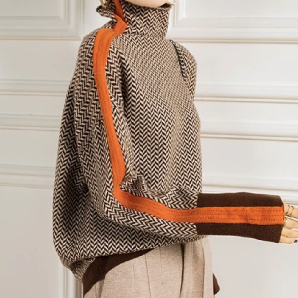 Threnody | Women's Herringbone Turtleneck Sweater