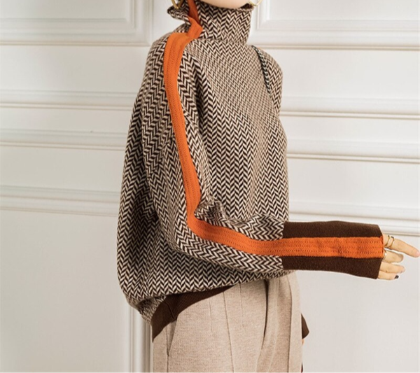 Threnody | Women's Herringbone Turtleneck Sweater
