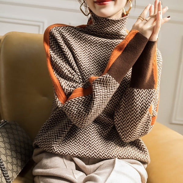 Threnody | Women's Herringbone Turtleneck Sweater
