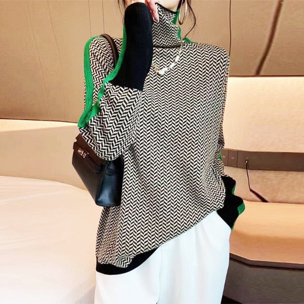 Threnody | Women's Herringbone Turtleneck Sweater