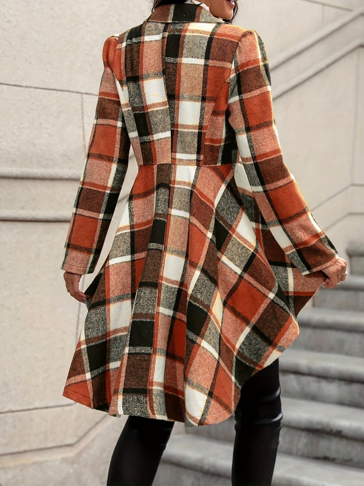 Threnova | Women's Plaid Open-Front Flared Jacket