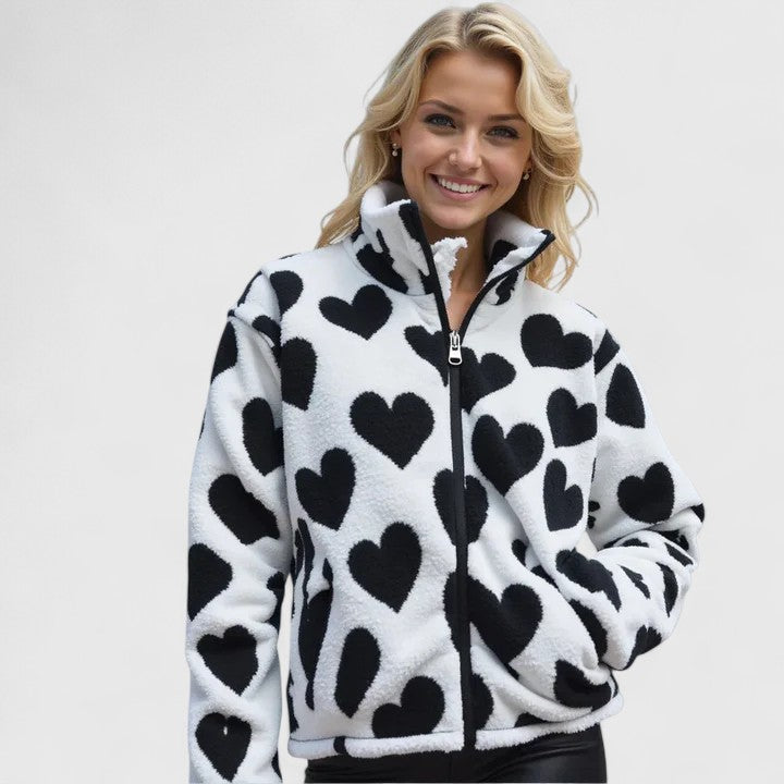 Tivella | Women's Fleece Zip-Up Heart Print Jacket