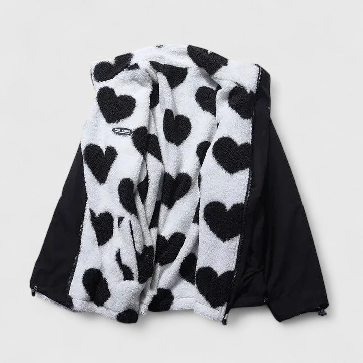 Tivella | Women's Fleece Zip-Up Heart Print Jacket