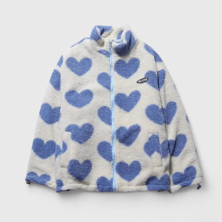 Tivella | Women's Fleece Zip-Up Heart Print Jacket