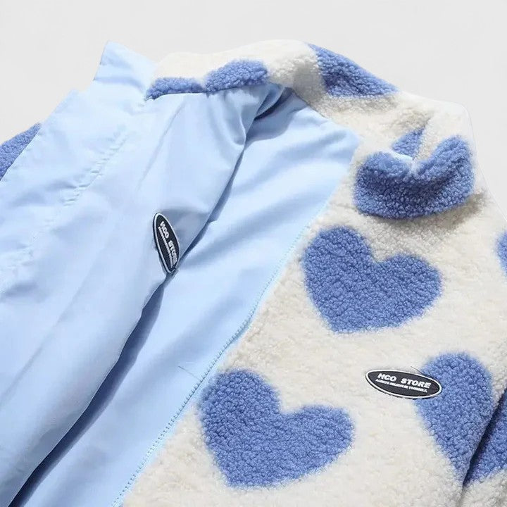 Tivella | Women's Fleece Zip-Up Heart Print Jacket
