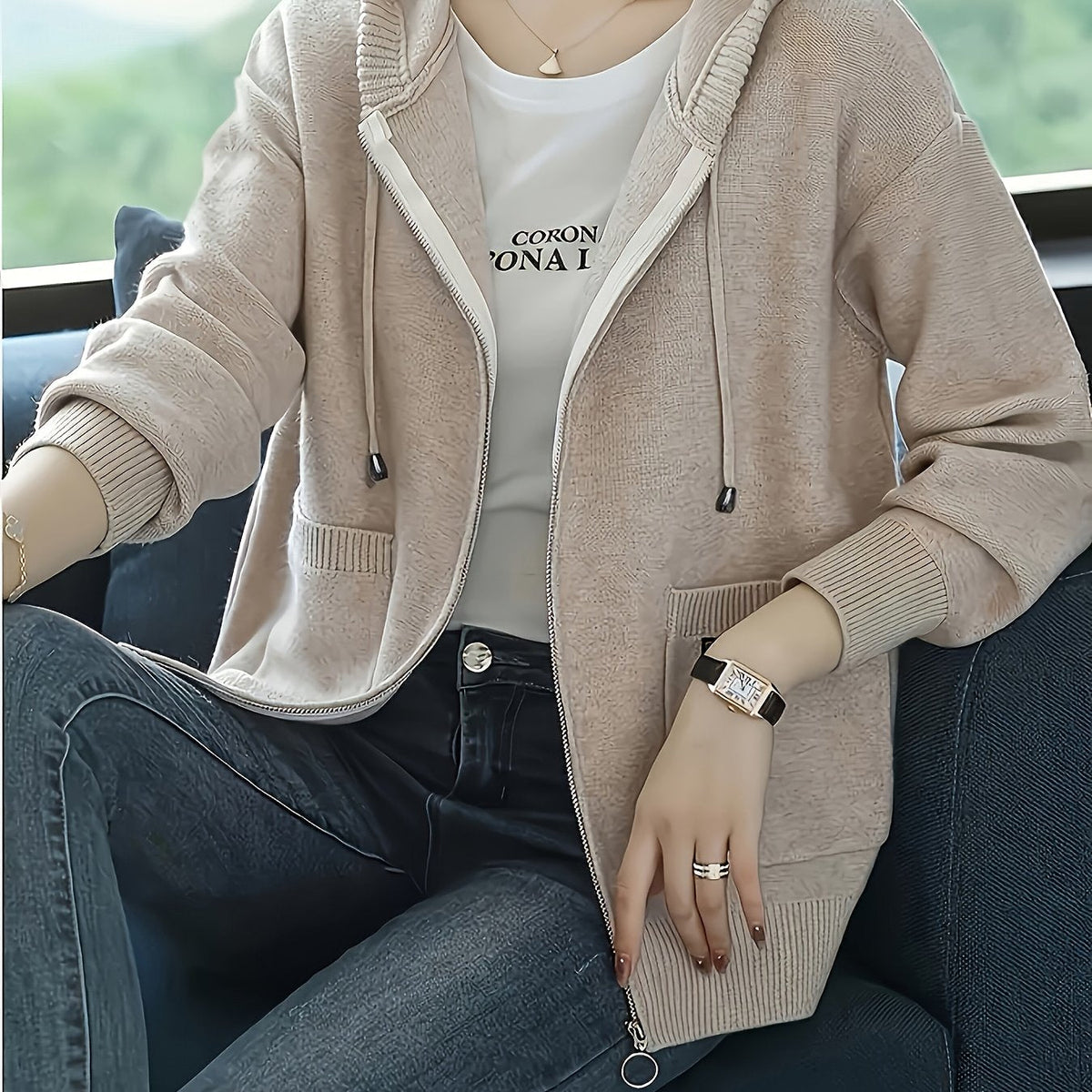 Valdene | Women's Zip-Up Hooded Cardigan