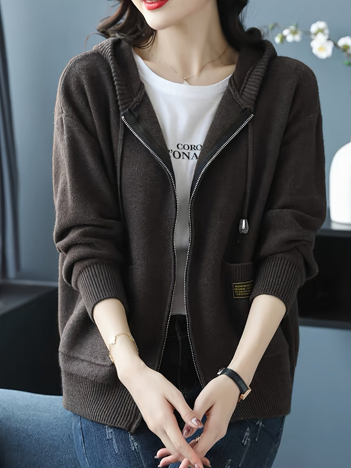 Valdene | Women's Zip-Up Hooded Cardigan