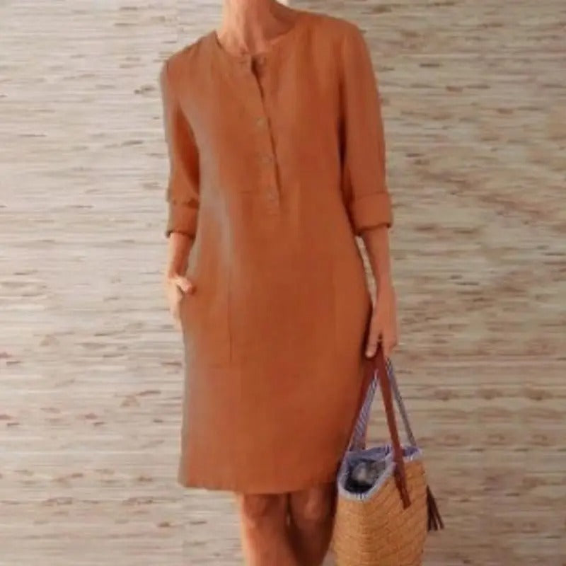 Lena - Long-sleeved linen dress