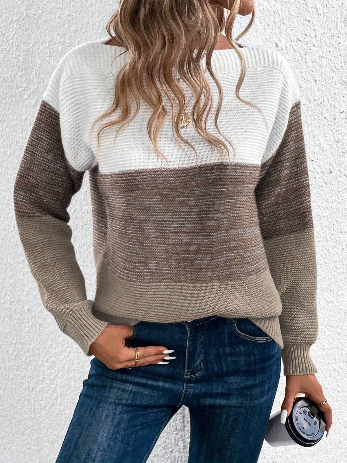 Varlinda | Women's Oversized Knit Color Block Sweater