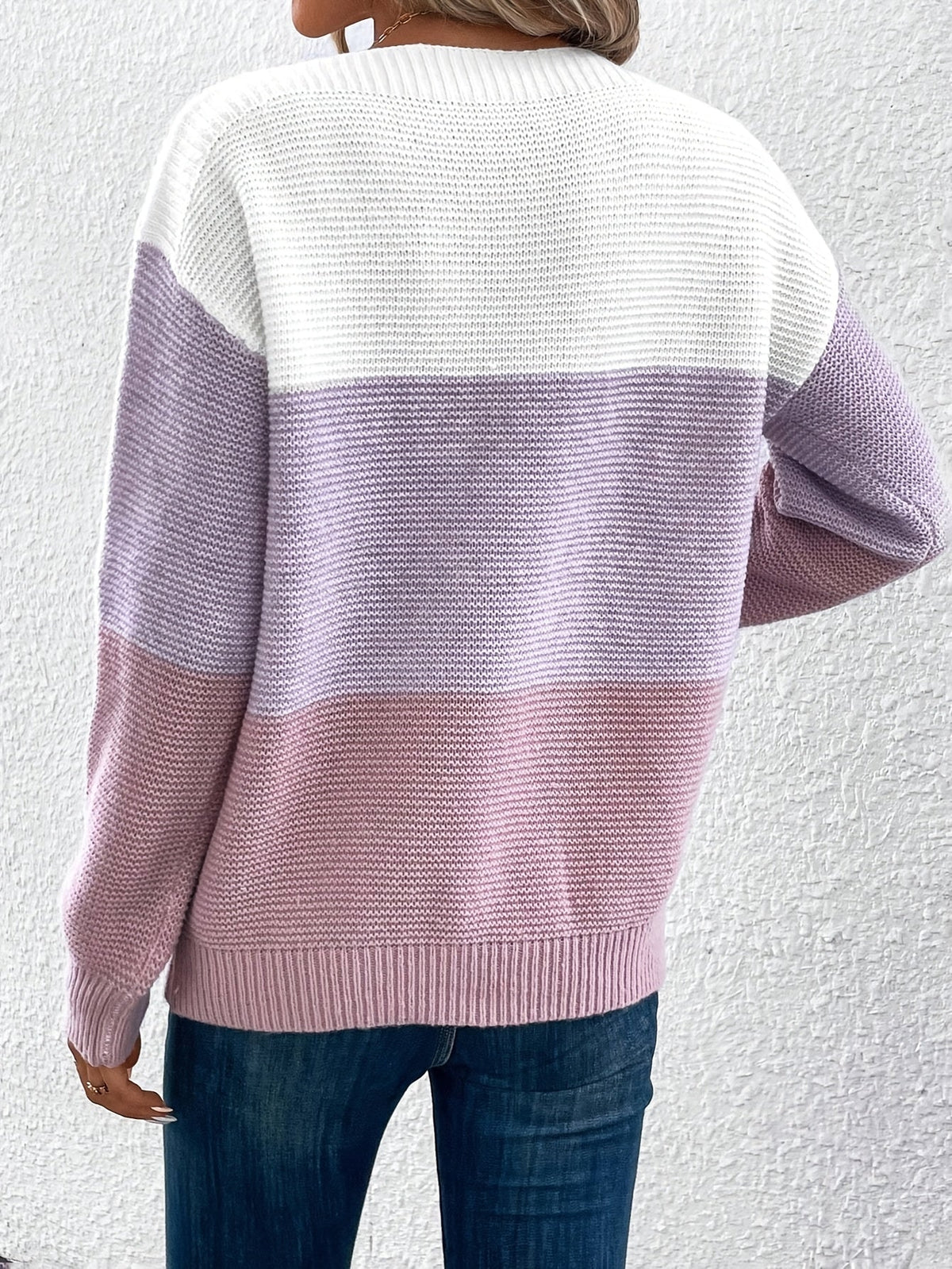 Varlinda | Women's Oversized Knit Color Block Sweater