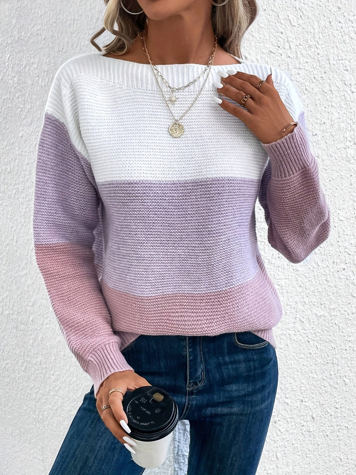 Varlinda | Women's Oversized Knit Color Block Sweater