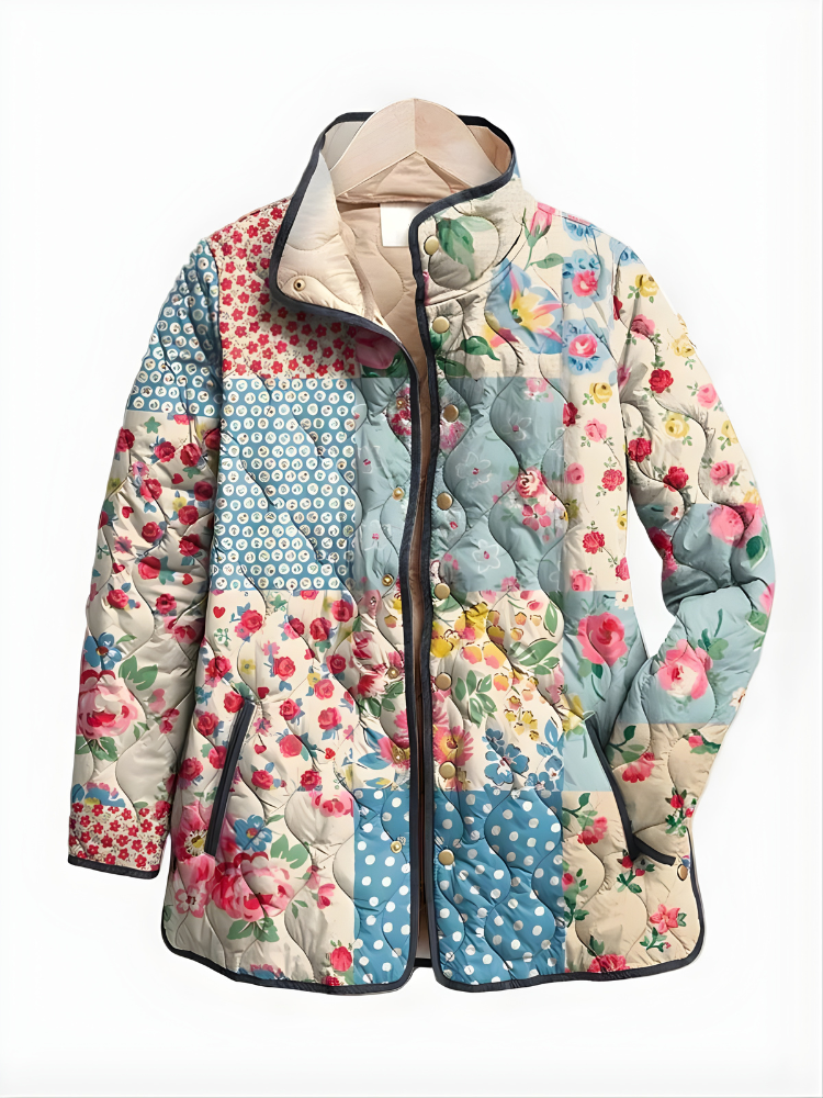 Veldara | Women's Floral Patchwork Quilted Puffer Jacket